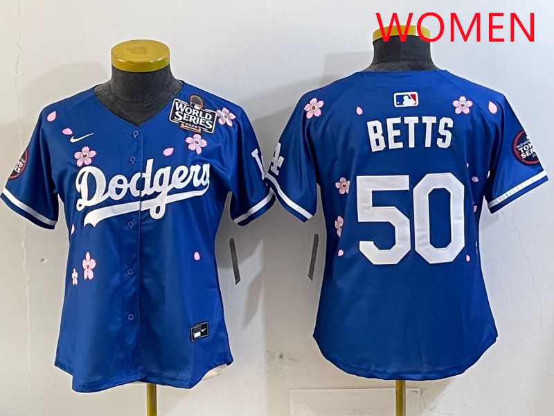 Women Los Angeles Dodgers #50 Betts Blue Sakura Edition 2025 Nike MLB Jersey style 2->women mlb jersey->Women Jersey